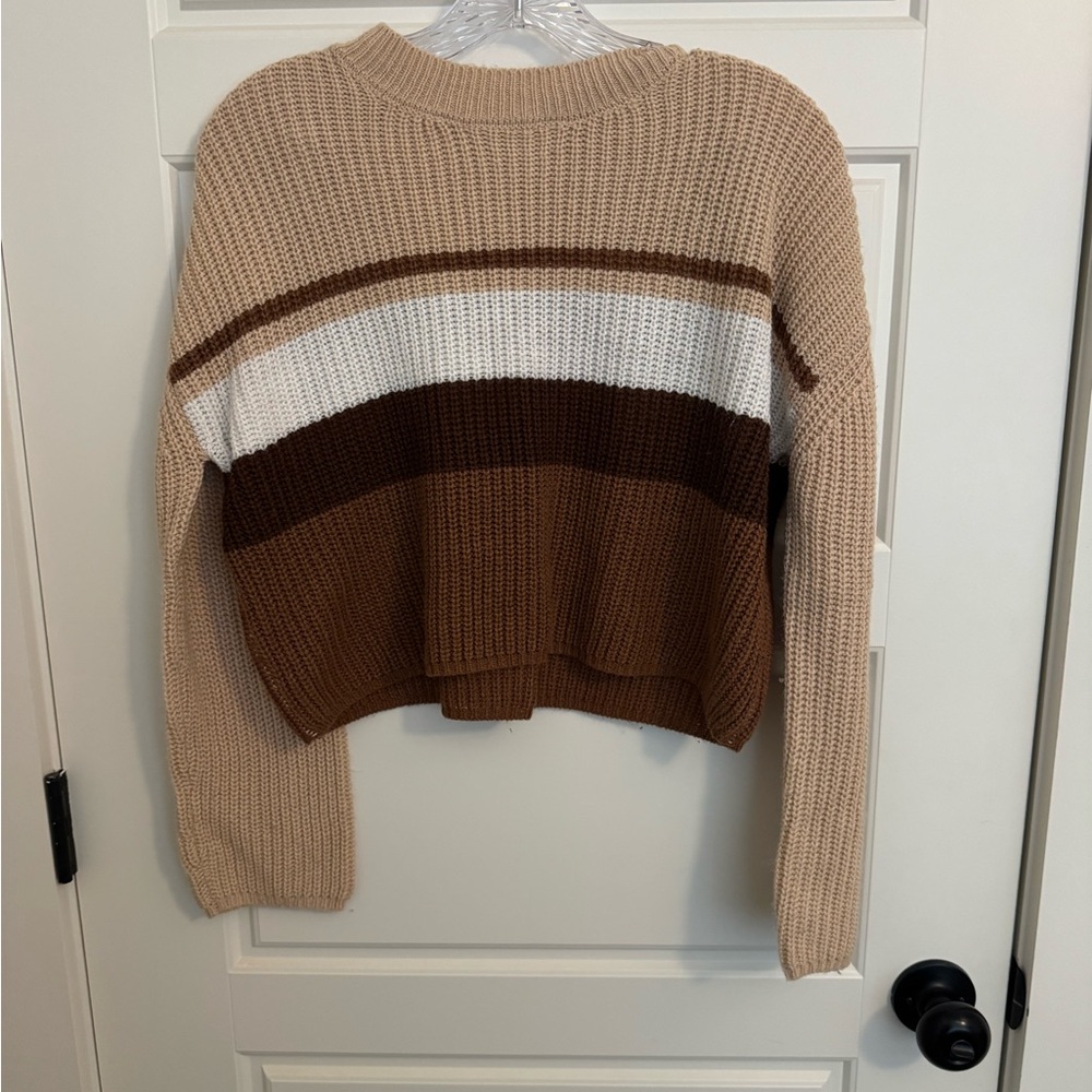 Rue21 Tan, White, and Brown Striped Sweater